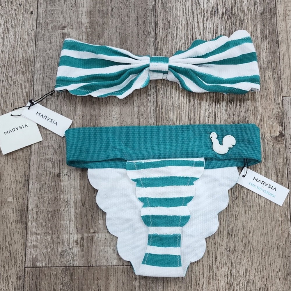 NWT MARYSIA Strapless Teal & White Scalloped Bikini Set - Picture 1 of 10